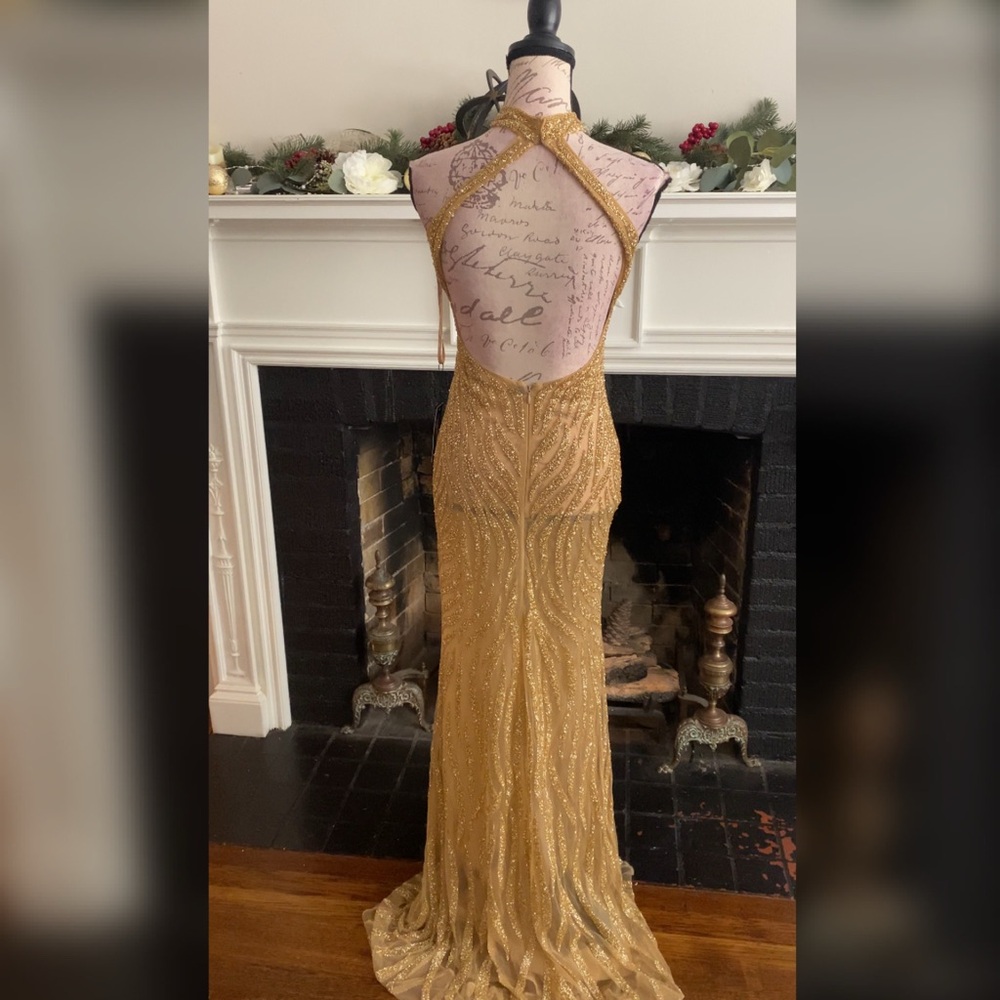 Heavily beaded gold prom dress, formal dress or pageant evening gown - Picture 7 of 7